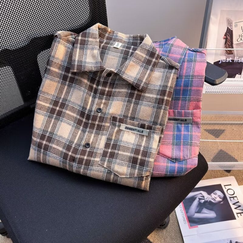 Men'S And Women'S Summer Plaid Loose Tassel Design Cardigan Vest American Retro Plaid Design Long Sleeve Shirt Jacket - Image 2