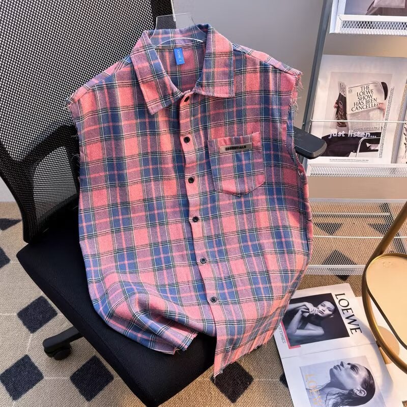 Men'S And Women'S Summer Plaid Loose Tassel Design Cardigan Vest American Retro Plaid Design Long Sleeve Shirt Jacket - Image 4