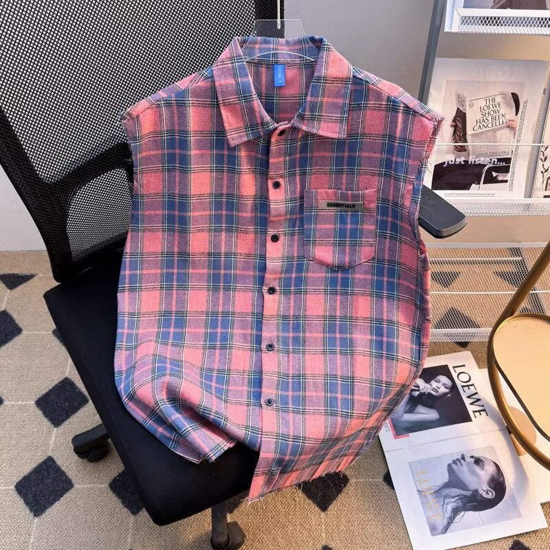 Men'S And Women'S Summer Plaid Loose Tassel Design Cardigan Vest American Retro Plaid Design Long Sleeve Shirt Jacket - Image 3