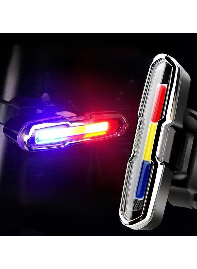 كوميت مصباح دراجة خلفي LED احترافي قابل لإعادة الشحن - 3 ألوان (أحمر، أزرق، أبيض) مع 6 أوضاع إضاءة ومقاومة للماء IPX4. - Image 1