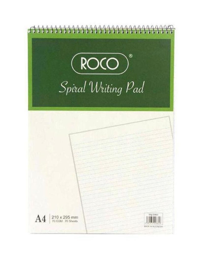 روكو دفتر ملاحظات قياسي للكتابة قياس A4 مسطر ومزود بسلك حلزوني أبيض - Image 1