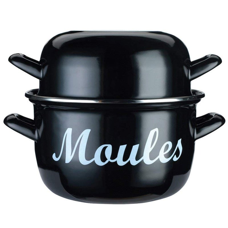 KitchenCraft World of Flavours Traditional Large Mussel Pot Enamel 25 cm 55 L Black
