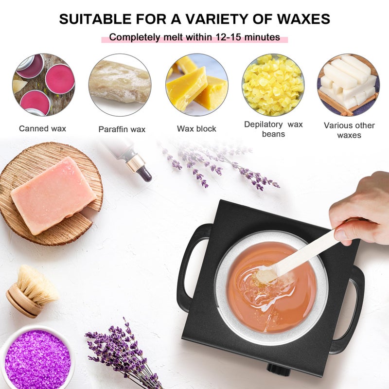 AOWOSA Professional Waxing Kit Wax Warmer Single Pot Wax Heater Machine for Hair Removal, Large Waxing Pot with Non-Stick Easy Clean Pot, 50 Sticks & 20 Collar, for Spa Salon Beauty Esthetician Home (Black) - Image 3
