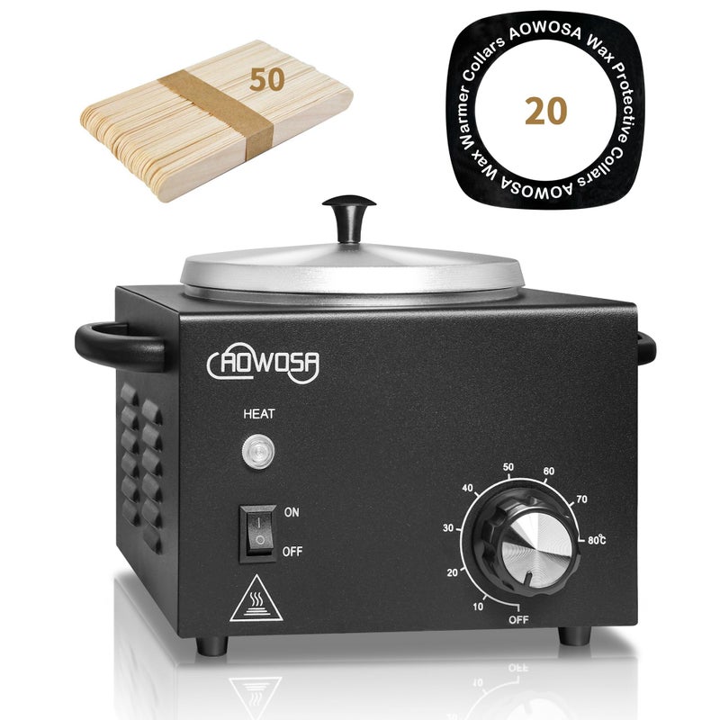 AOWOSA Professional Waxing Kit Wax Warmer Single Pot Wax Heater Machine for Hair Removal, Large Waxing Pot with Non-Stick Easy Clean Pot, 50 Sticks & 20 Collar, for Spa Salon Beauty Esthetician Home (Black) - Image 1