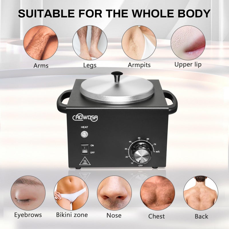 AOWOSA Professional Waxing Kit Wax Warmer Single Pot Wax Heater Machine for Hair Removal, Large Waxing Pot with Non-Stick Easy Clean Pot, 50 Sticks & 20 Collar, for Spa Salon Beauty Esthetician Home (Black) - Image 4