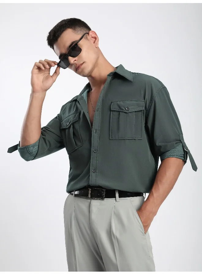 بيونغ قميص رمادي بأكمام ملفوفة