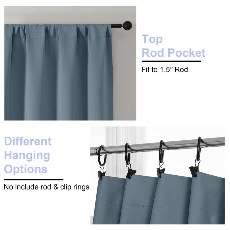 Simplebrand Ava Stone Blue Blackout Curtains for Bedroom 84 Inch Length 2 Panels Set, Solid Thermal Insulated Privacy Living Room Window Treatment Curtains Blackout Drapes, W40 x L84 Inch, Stone Blue - Image 4