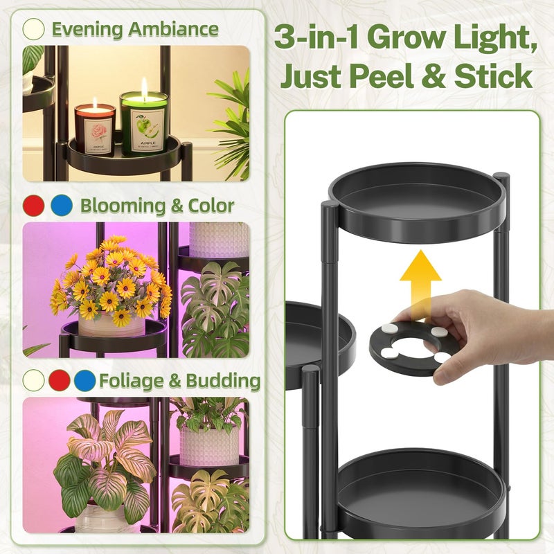 iDavosic.ly Plant Stand Indoor with Grow Light, 5 Tier Corner Metal Flower Display Holder Shelf, Easy Assembly Folding Tall Orchid Rack for Patio Balcony Porch Garden Living Room House, Black - Image 4