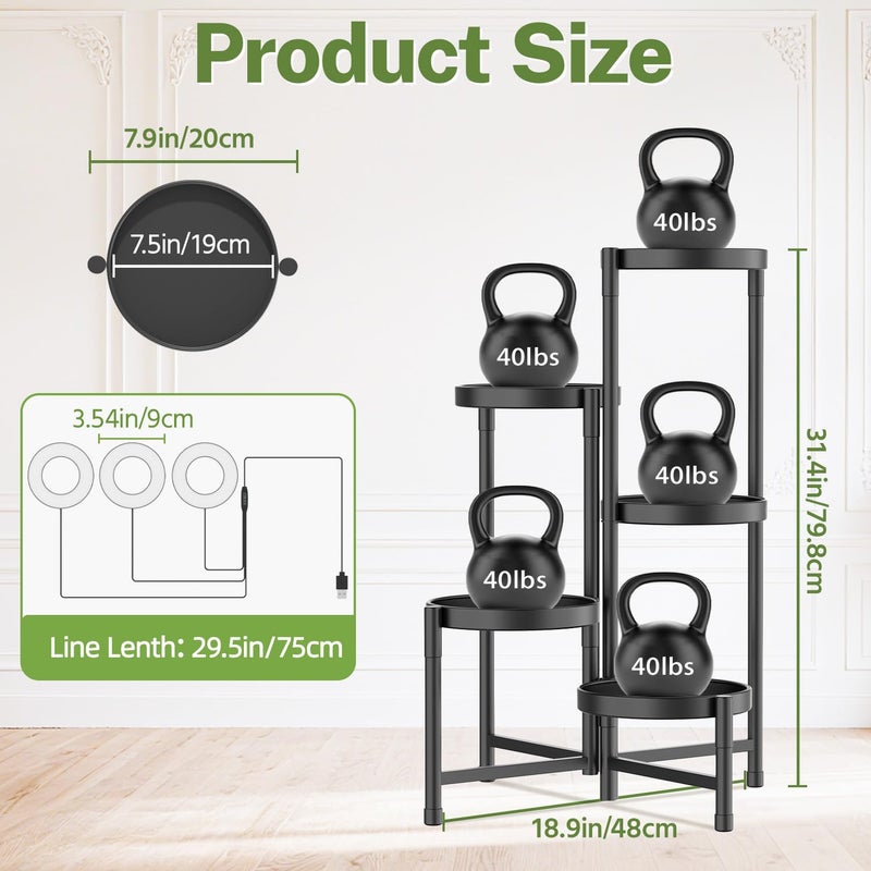 iDavosic.ly Plant Stand Indoor with Grow Light, 5 Tier Corner Metal Flower Display Holder Shelf, Easy Assembly Folding Tall Orchid Rack for Patio Balcony Porch Garden Living Room House, Black - Image 2
