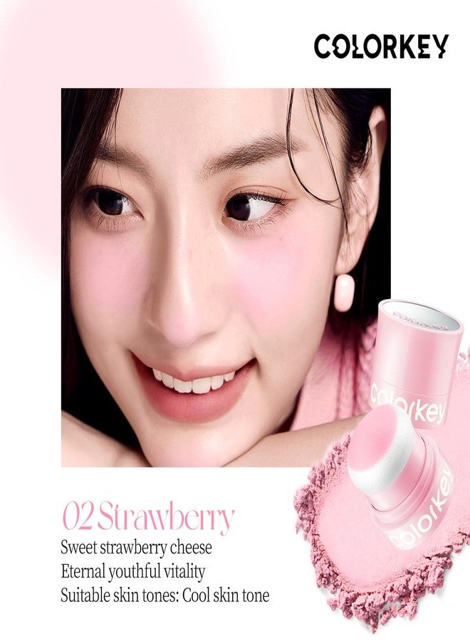 COLORKEY Shimmering Pudding Powder Blush, Lightweight, non-drying and smooth, Naturally Luminous Semi-Matte Finish, Self-contained brush, portable makeup (02 strawberry, 3.2g) - Image 2