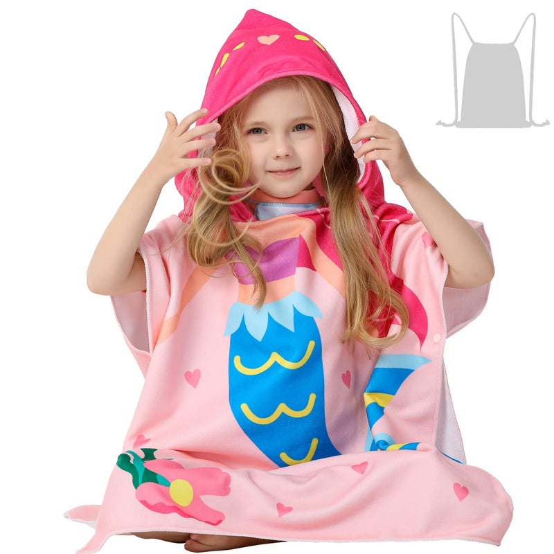 Athaelay Athaelay Pink Mermaid Hooded Beach Towel Poncho for Kid Girls Toddlers Bath Pool Swim Poncho Coverups Swimwear Soft Lightweight Microfiber 