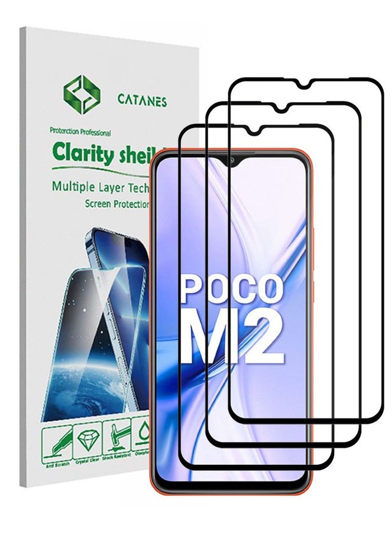 CATANES 3 Pack For Xiaomi Poco M2 Screen Protector Tempered Glass Full Glue Back - Image 1