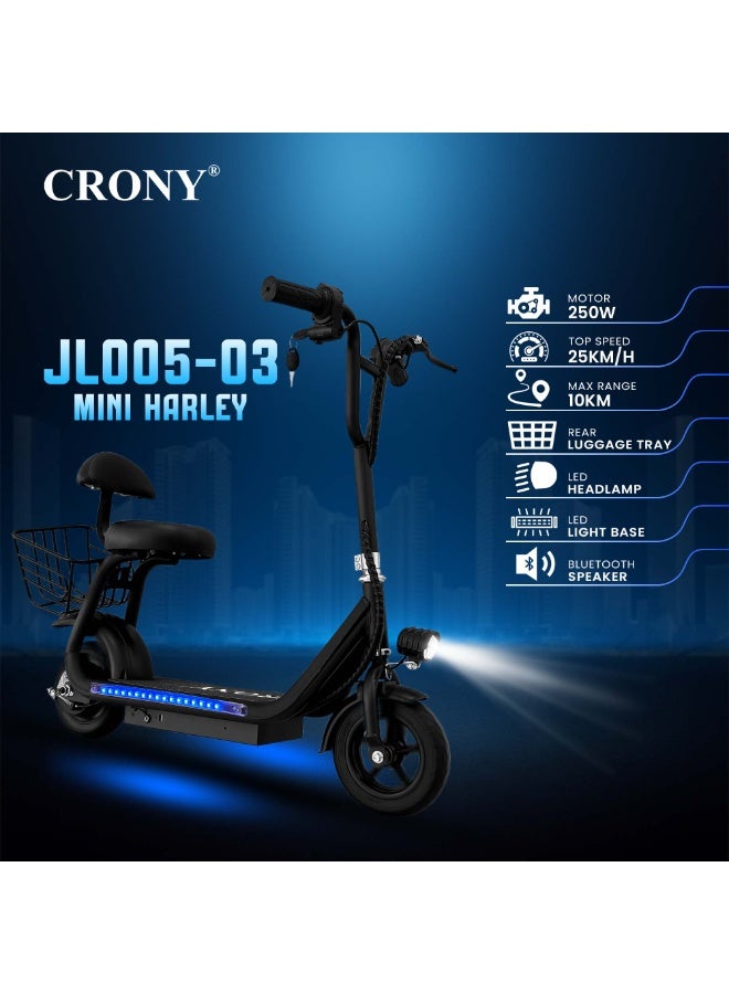 Crony JL005-03 Mini Harley Electric Scooter for Adults & Kids, 250W Brushless Motor, 36V Battery, Foldable Portable E-Scooter with LED Headlamp, Drum Brakes, Rear Luggage Tray, Compact Urban Commuter Electric Scooter for Short Trips - Image 4