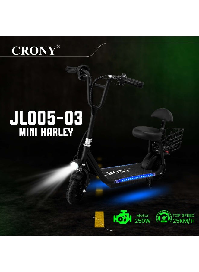 Crony JL005-03 Mini Harley Electric Scooter for Adults & Kids, 250W Brushless Motor, 36V Battery, Foldable Portable E-Scooter with LED Headlamp, Drum Brakes, Rear Luggage Tray, Compact Urban Commuter Electric Scooter for Short Trips - Image 3