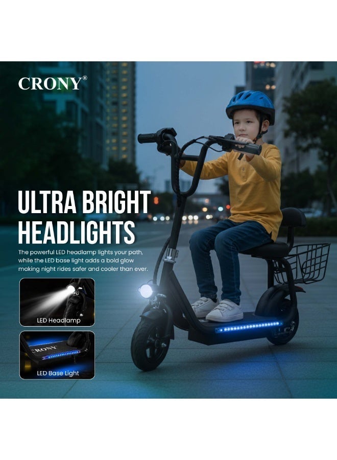 كروني JL005-03 ميني هارلي سكوتر كهربائي قابل للطي للبالغين والأطفال، محرك بدون فرش 250 واط، بطارية 36 فولت، مصباح LED، فرامل أسطوانية، مع حامل أمتعة، سكوتر تنقل حضري خفيف ومحمول - Image 5
