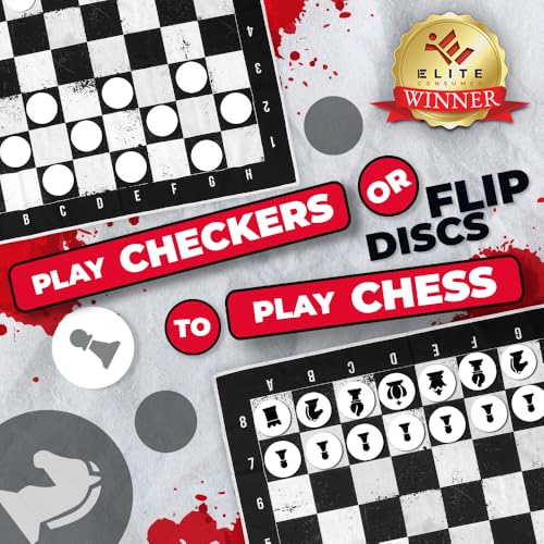 SWOOC Games - 3-in-1 Giant Chess, Checkers, & Chess Tac Toe Game with Mat (4ft x 4ft) - Machine-Washable Canvas & 5" Big Foam Discs - Giant Chess Set Outdoor & Checkers Board Game for Adults & Kids - Image 2