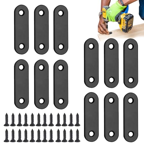 Serplex® 12Pcs Flat Plate Straight Brackets with Screws, Flat Brace Bracket Stainless Steel Mending Joining Plates for Wood, Board, Bed Frame, Furniture & Shelves, 50mm, Black - Image 1