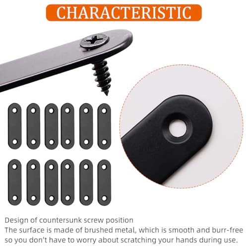 Serplex® 12Pcs Flat Plate Straight Brackets with Screws, Flat Brace Bracket Stainless Steel Mending Joining Plates for Wood, Board, Bed Frame, Furniture & Shelves, 50mm, Black - Image 4