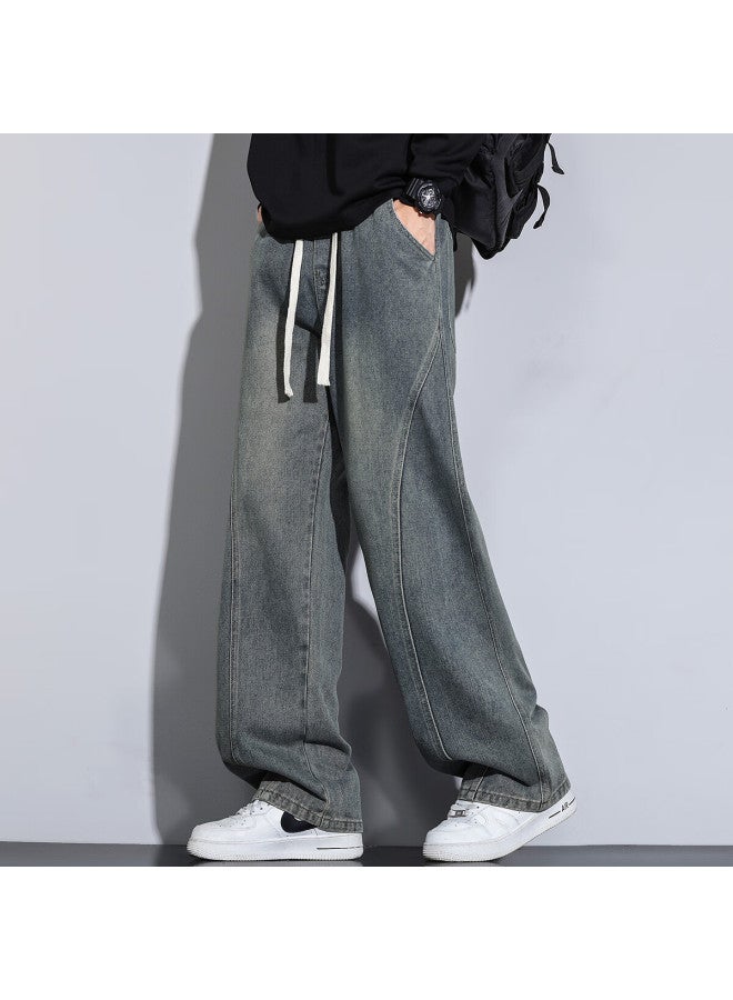 Swamp Area American High Street Curved Blade Pants Men Spring Autumn Vintage Loose Straight Trendy Jeans K160 Nostalgic Blue 3XL - Image 3