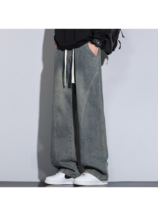 Swamp Area American High Street Curved Blade Pants Men Spring Autumn Vintage Loose Straight Trendy Jeans K160 Nostalgic Blue 3XL - Image 2