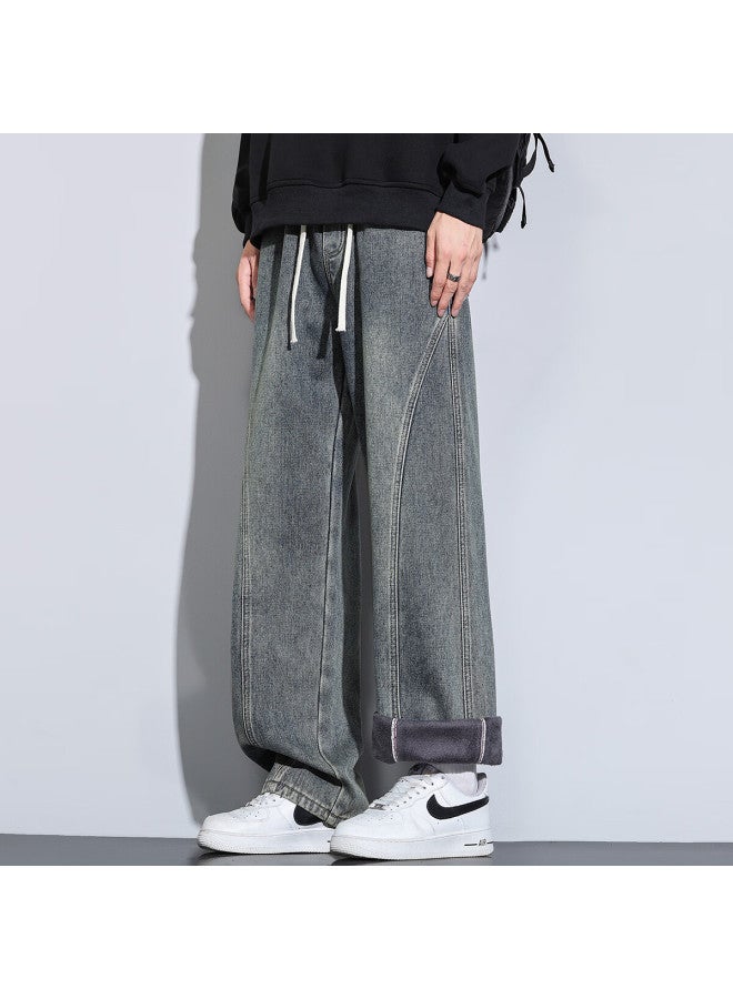 Swamp Area American High Street Curved Blade Pants Men Spring Autumn Vintage Loose Straight Trendy Jeans K160 Nostalgic Blue 3XL - Image 4