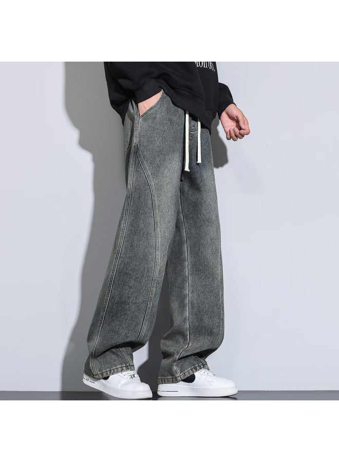 Swamp Area American High Street Curved Blade Pants Men Spring Autumn Vintage Loose Straight Trendy Jeans K160 Nostalgic Blue 3XL - Image 5
