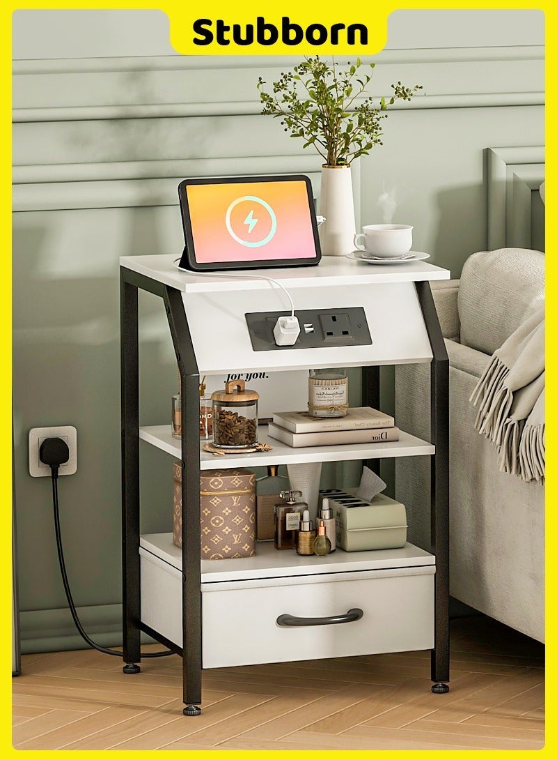 Nightstands with Power Strip, Bedside Table with Drawer, Sofa Side Table with Storage