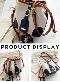 Women's Canvas Pu Leather Patchwork Bucket Crossbody Bag Large Capacity Drawstring Design With Adjustable Shoulder Strap Shoulder Bag