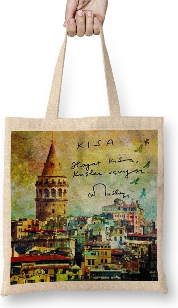 Baskı Dükkanı Print Shop Life is Short Birds are Flying 3 Tote Bag Long Handle