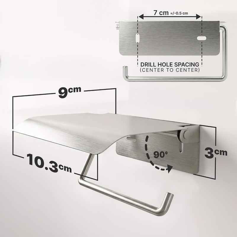 Minismus toilet roll holder with cover, keeps the roll dry and clean, holder including strong adhesive for mounting without drilling and wall screws for secure attachment (silver) - Image 3