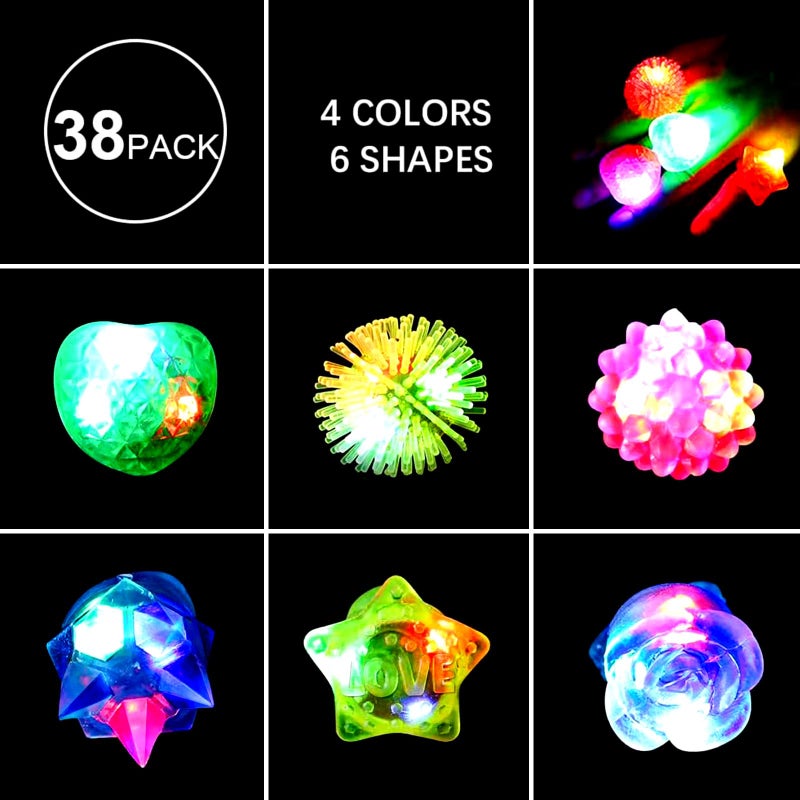 Sauyoza 38 Pack Light Up Rings Christmas Party Favors for Kids 48 812 Goodie Bags Stuffers Treasure Box Toys for Classroom Prizes Birthday Glow in The Dark Party Supplies Favors for Kids - Image 3