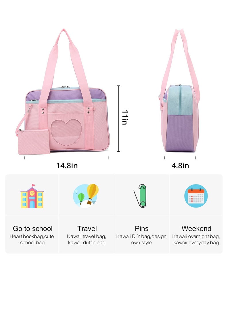 KASTWAVE Shoulder Bag, School Bag Made Of Premium Oxford and Pvc Plastic Large Anime Shoulder Bag Kawaii Handbag for Women Transparent Love Casual Shoulder Bag for School, Work, Gym, Sports, Travel (Pink) - Image 3