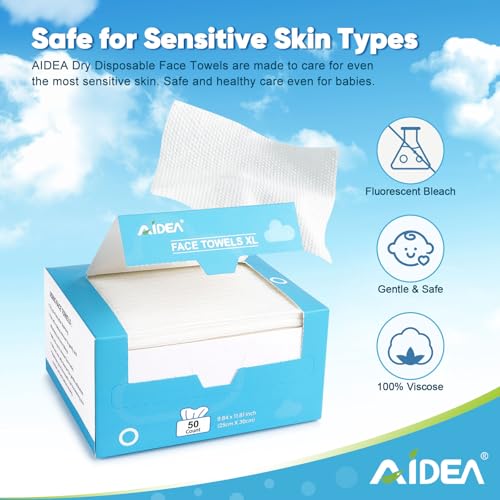 AIDEA XL Face Towels Disposable100Ct 2 Box Clean Facial Cloths Facial Cleansing Wipes for Sensitive Skin Face Towelettes for Makeup Removing Nursing Travel Dry Wipes 9841181 - Image 3