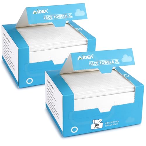 AIDEA XL Face Towels Disposable100Ct 2 Box Clean Facial Cloths Facial Cleansing Wipes for Sensitive Skin Face Towelettes for Makeup Removing Nursing Travel Dry Wipes 9841181 - Image 1