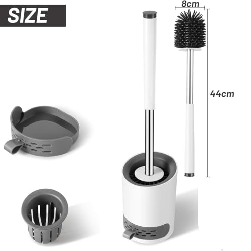 NORIDY Pack of 2 Silicone Toilet Brush with Holder Stand, Quick Drying Toilet Bowl Cleaner Brush and Stand, Pot Commode Bathroom Tile Cleaning Scrubber Brushes - Image 3