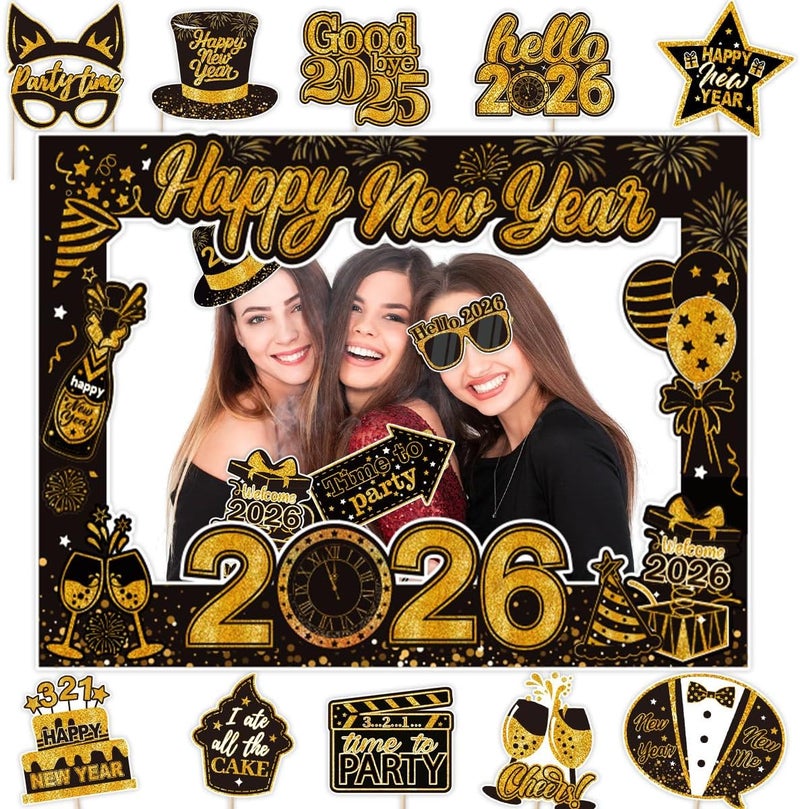 Decoraciones de Año Nuevo 2026, accesorios para cabina de fotos de víspera de Año Nuevo, marco para selfie de fiesta de Año Nuevo 2026 y accesorios de fotos para decoraciones de fiesta Nye - Image 2