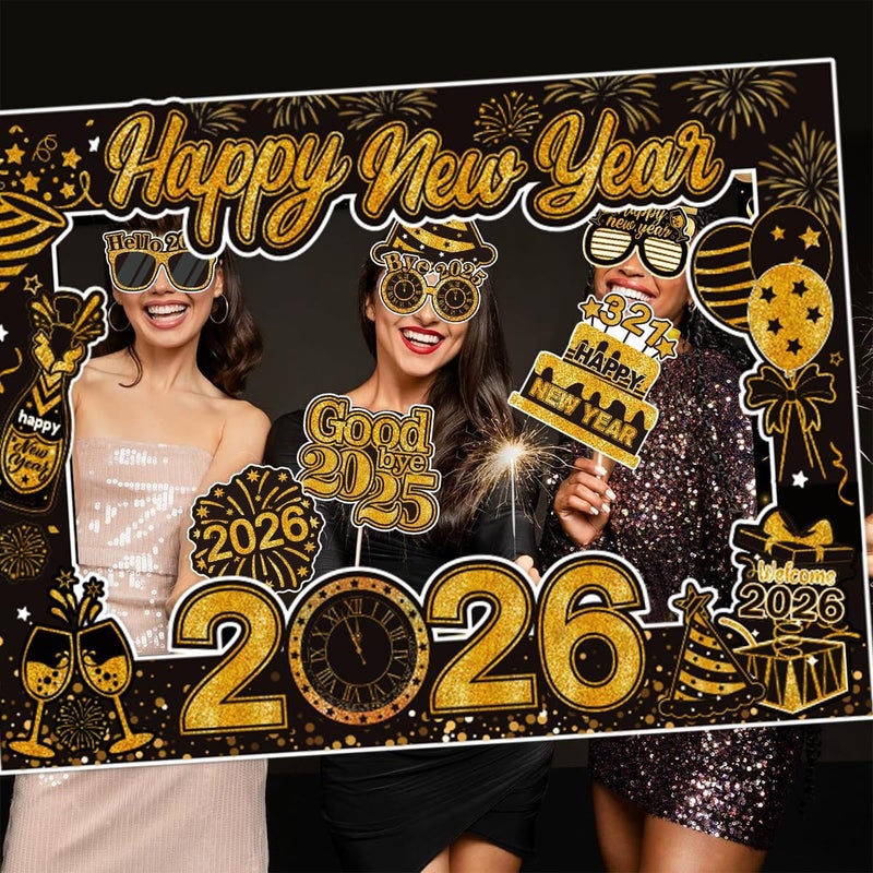 Decoraciones de Año Nuevo 2026, accesorios para cabina de fotos de víspera de Año Nuevo, marco para selfie de fiesta de Año Nuevo 2026 y accesorios de fotos para decoraciones de fiesta Nye - Image 3