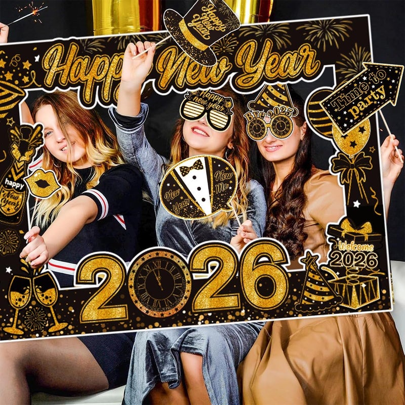 Decoraciones de Año Nuevo 2026, accesorios para cabina de fotos de víspera de Año Nuevo, marco para selfie de fiesta de Año Nuevo 2026 y accesorios de fotos para decoraciones de fiesta Nye - Image 4