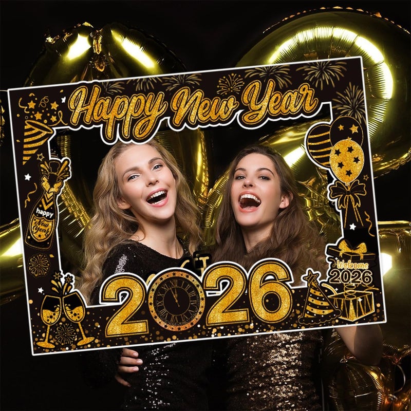 Decoraciones de Año Nuevo 2026, accesorios para cabina de fotos de víspera de Año Nuevo, marco para selfie de fiesta de Año Nuevo 2026 y accesorios de fotos para decoraciones de fiesta Nye - Image 5