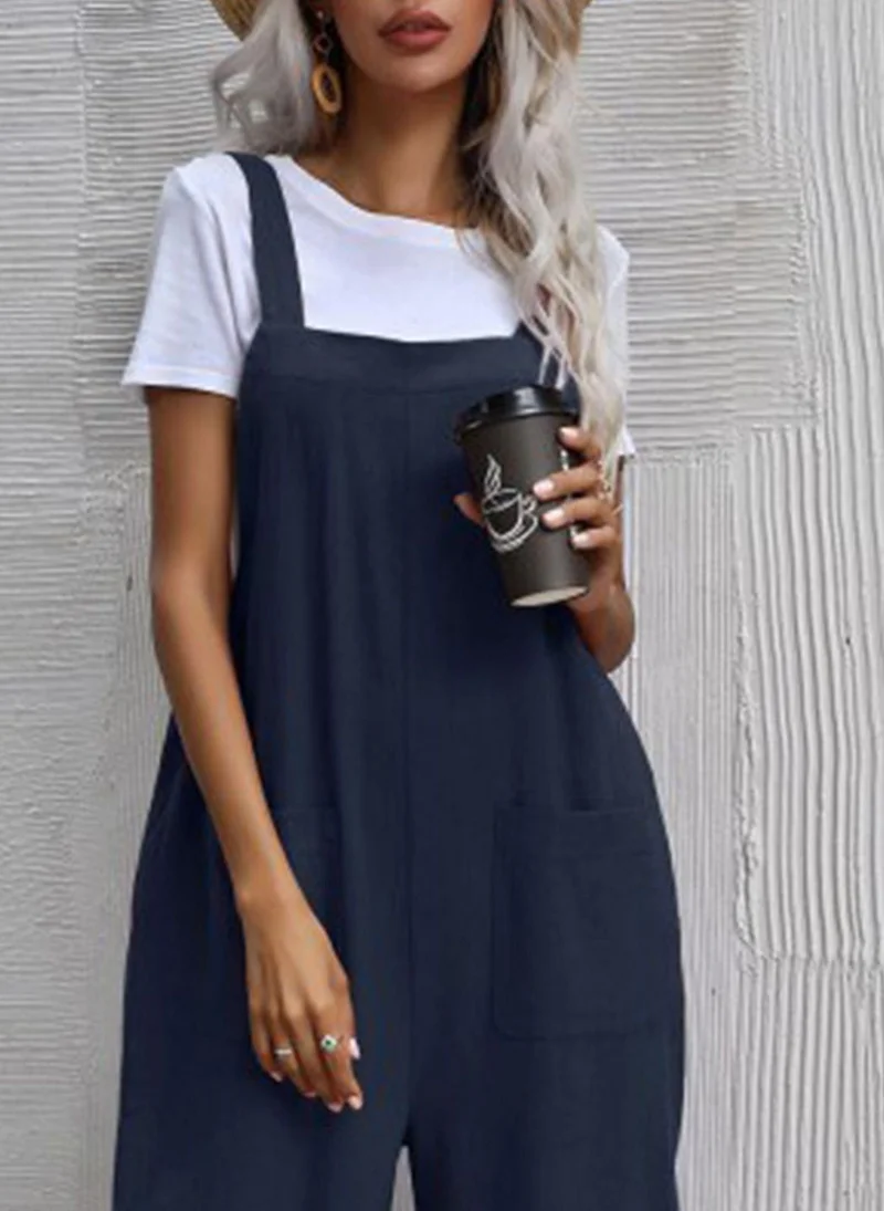 YUNIQEE Navy Blue Shoulder Strap Basic Jumpsuit
