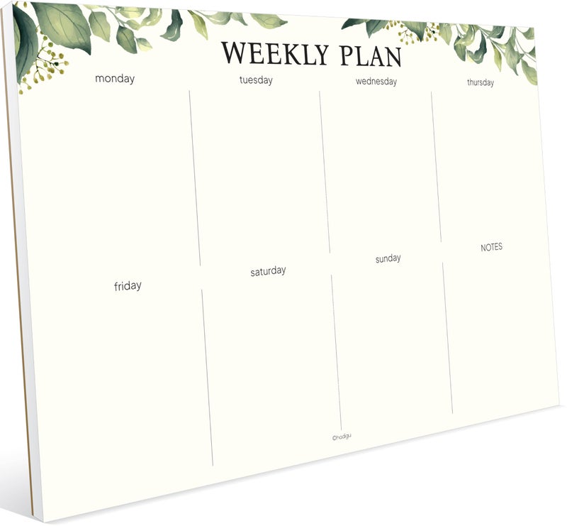 HADIGU Weekly Planner Notepad, Undated Tear Off Weekly To Do List Notepad, 11.5" x 8", Eucalyptus Design on Cream Base, Premium Thick Paper and Cardboard Back Support, Desk Planner for Work, Office and Home. - Image 1