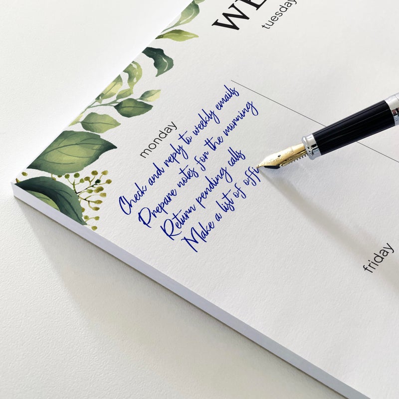 HADIGU Weekly Planner Notepad, Undated Tear Off Weekly To Do List Notepad, 11.5" x 8", Eucalyptus Design on Cream Base, Premium Thick Paper and Cardboard Back Support, Desk Planner for Work, Office and Home. - Image 2