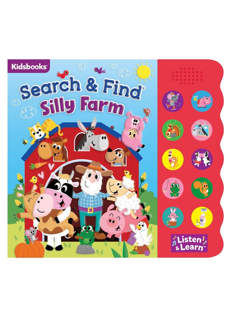 Search and Find Silly Farm – 10 Button Sound Board Book for Toddlers and Children – Educate Engage and Identify Farm Animals and Their Noises with Interactive Activity Kids Book (Search & Find) Board book  - Image 1
