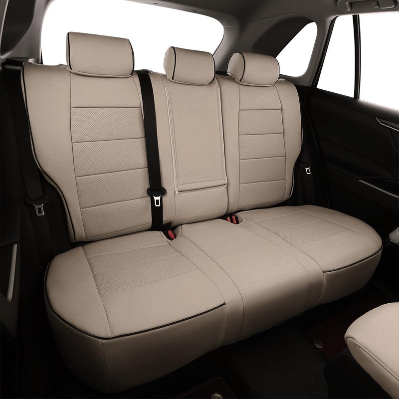 EKR غطاء مقعد السيارة EKR Lingyue من الجلد الصناعي بتصميم مخصص كامل لموديلات RAV4 من 2013 إلى 2018، متوافق مع الوسائد الهوائية، أسود/بني - Image 3