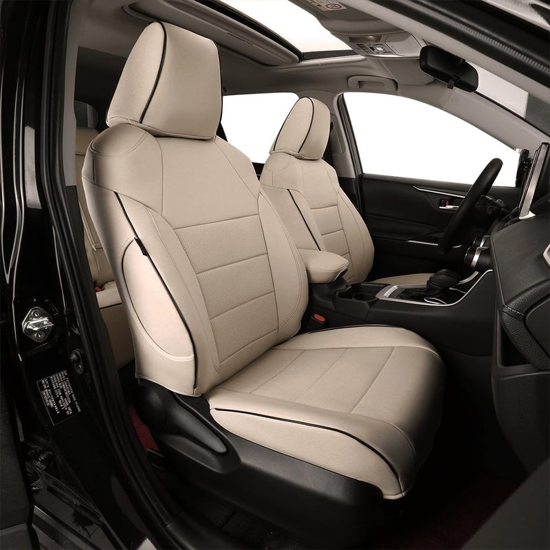 EKR غطاء مقعد السيارة EKR Lingyue من الجلد الصناعي بتصميم مخصص كامل لموديلات RAV4 من 2013 إلى 2018، متوافق مع الوسائد الهوائية، أسود/بني - Image 1