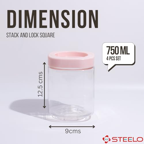 SCL Steelo Steelo Stack & Lock Plastic Kitchen Storage Square Container Set - Air Tight, Fridge safe, US FDA Approved, PET Food Grade Heavy Duty Material, BPA Free (Clear, 750 ml, Pack of 4) - Image 4