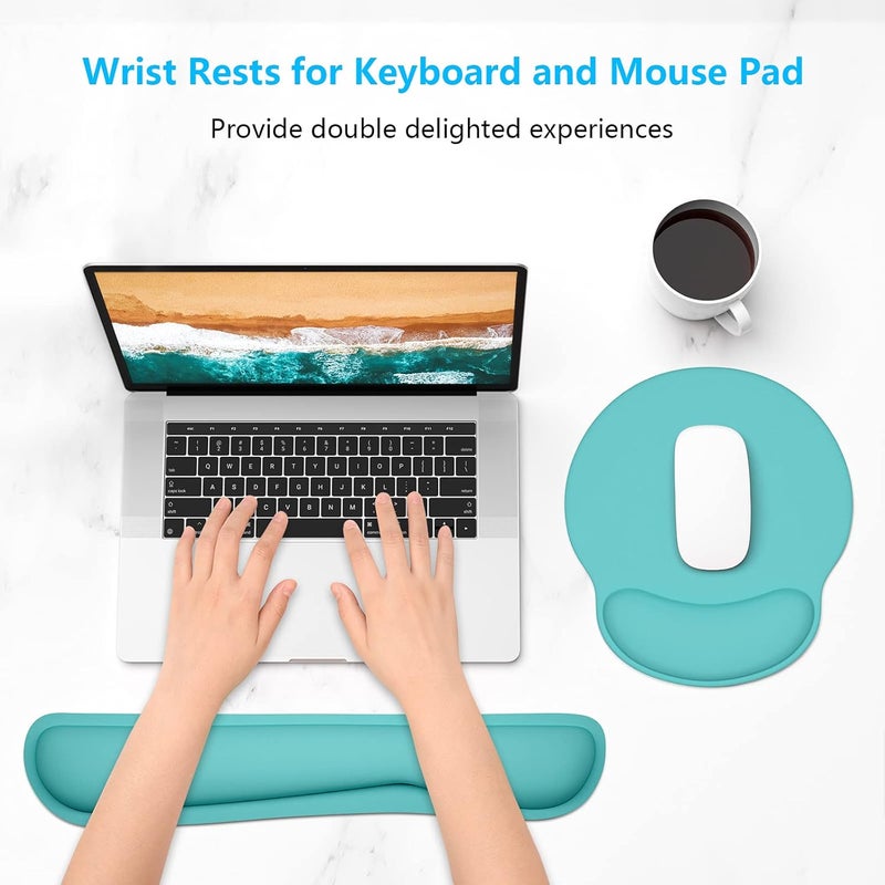 Dapesuom Keyboard Wrist Rest and Mouse Pad with Wrist Support, Cute Memory Foam Cushion for Keyboard and Mouse Set, Ergonomic Desktop Pad Rests with Non Slip Base for Easy Typing & Pain Relief, Green - Image 2