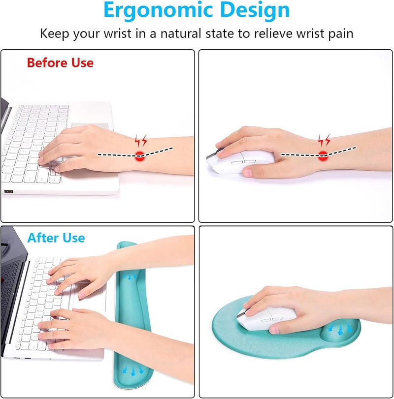 Dapesuom Keyboard Wrist Rest and Mouse Pad with Wrist Support, Cute Memory Foam Cushion for Keyboard and Mouse Set, Ergonomic Desktop Pad Rests with Non Slip Base for Easy Typing & Pain Relief, Green - Image 3