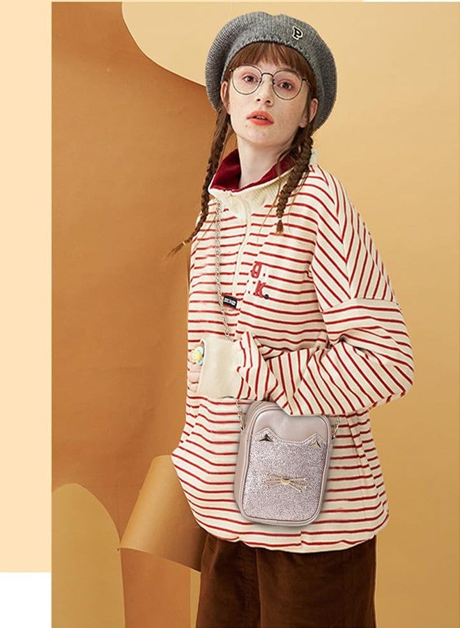 AFKOMST Cute Crossbody Purse for Teen Girls Sparkly Cat Purse and Small Crossbody Bags for Women Gift with Chain Strap - Image 2