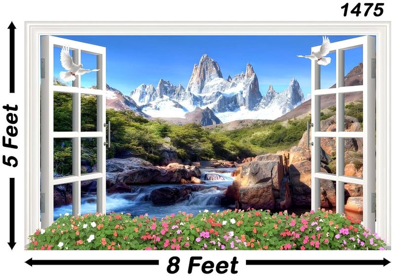 Backdropon خلفيات تصوير شلال روكي خلفية طبيعية ستارة قماش خلفية عيد ميلاد خلفية دائمة لزينة كشك التصوير حجم 5 أقدام ارتفاع و 8 أقدام عرض (5 * 8) - Image 3